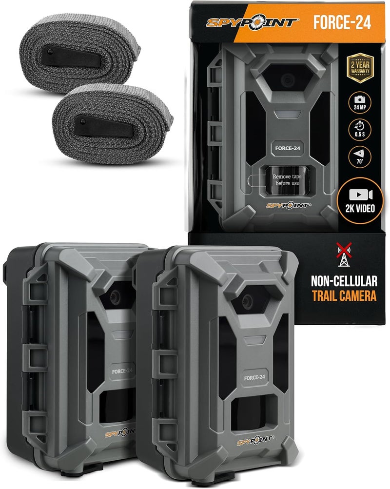 Spypoint FORCE-24 Twin Pack Non-Cellular Trail Camera, 2K Video, 24MP Photos, Low-Glow LEDs, Night Vision Game Camera, 70ft Motion Detection, Affordable Trail Cam, Must-Have Hunting Equipment (2) - Image 1